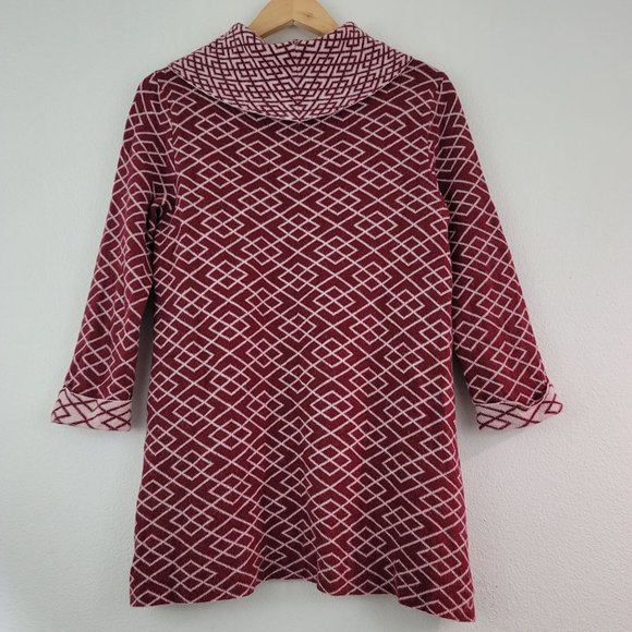 Anthropologie MOTH Maroon Ivory 3/4 Sleeve Alpaca Viscose Retro Geo Sweater Sz S - Picture 9 of 12